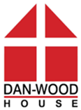 Logo icon for Dan-wood house, red icons forming the shape of a house.