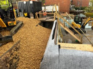 Backfill behind the retaining wall